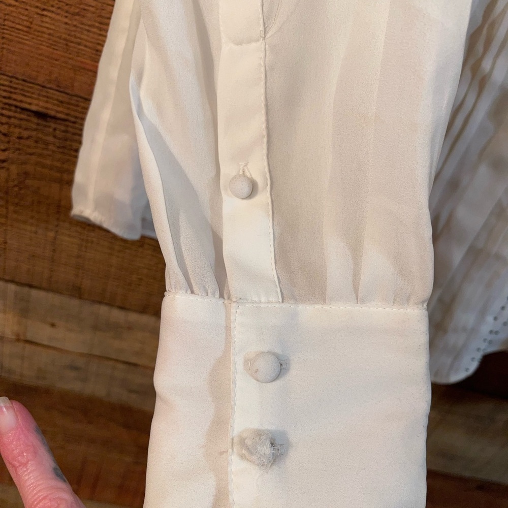 White House Black Market sheer button up ruffle blouse - Picture 4 of 10